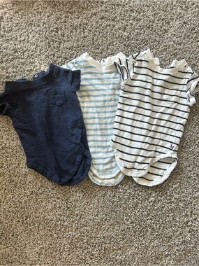 Janie and Jack Navy, Light Blue & White Striped Short-Sleeve Bodysuit Set